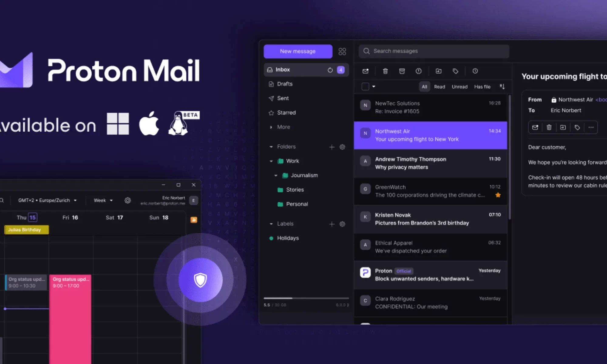 La aplicación de escritorio Proton Mail llega a Windows, macOS y Linux