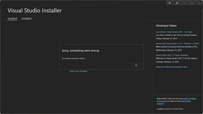 Visual Studio Installer bloqué 2