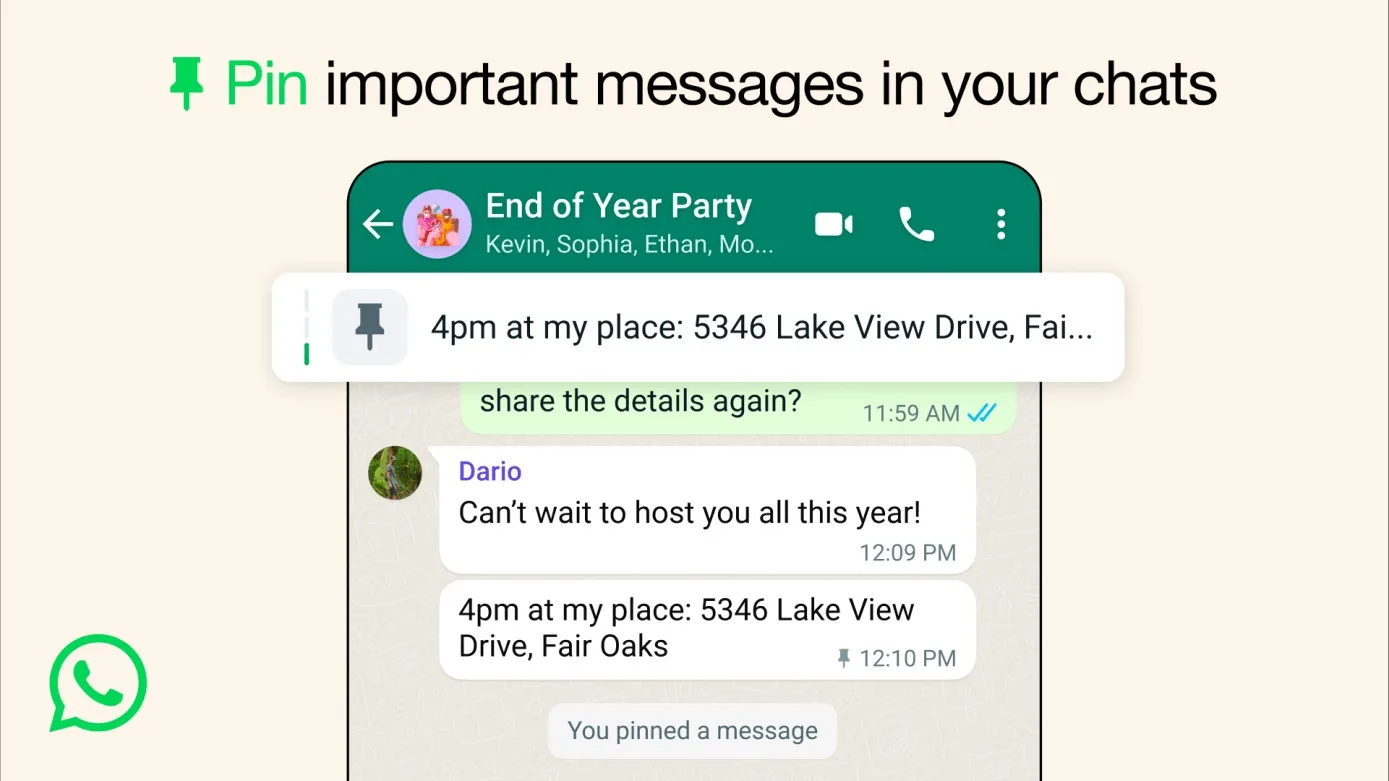WhatsApp te permite fijar hasta tres mensajes en un chat