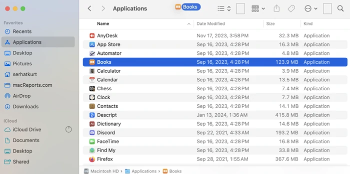 Applications Barre d'outils Finder Mac 3