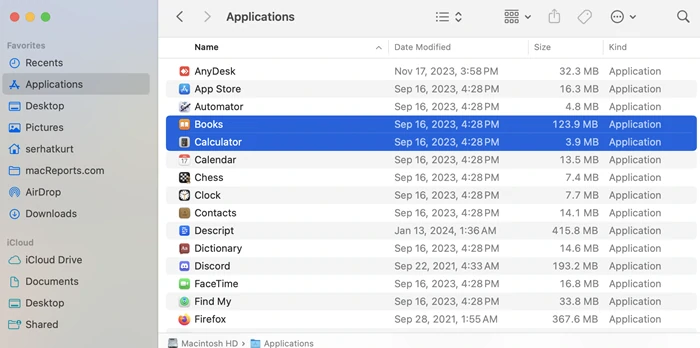 Applications Barre d'outils Finder Mac 2