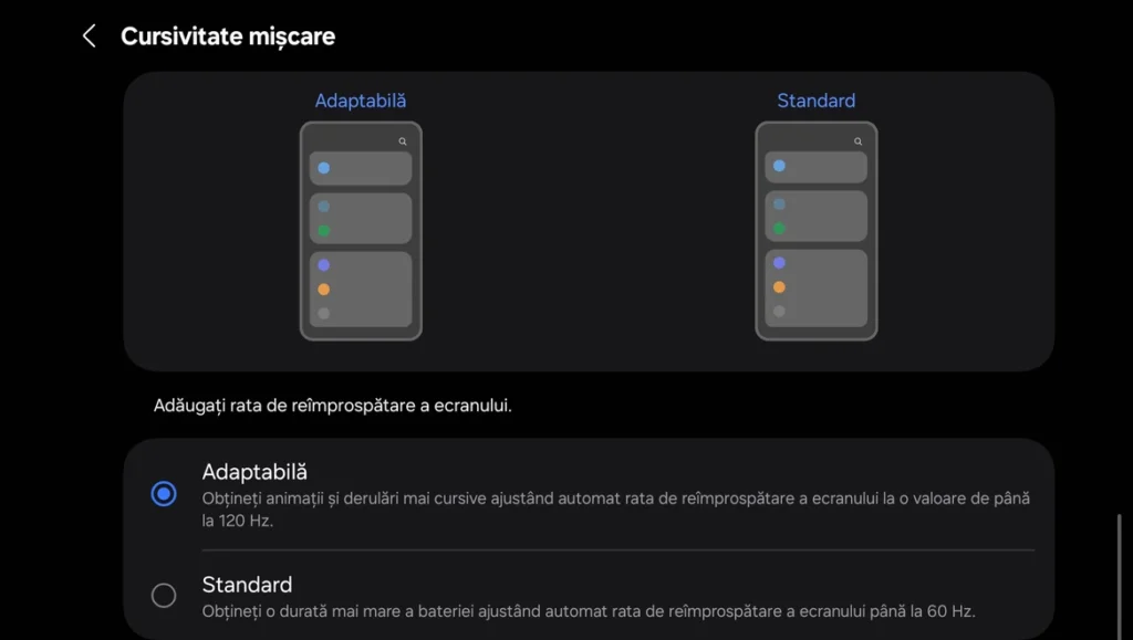 Samsung Galaxy S25 setari afisare ecran