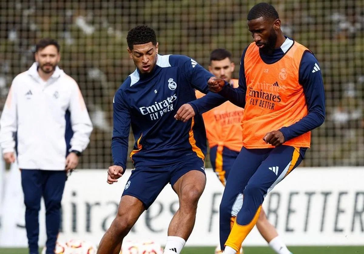 Bellingham and Rudiger in training
