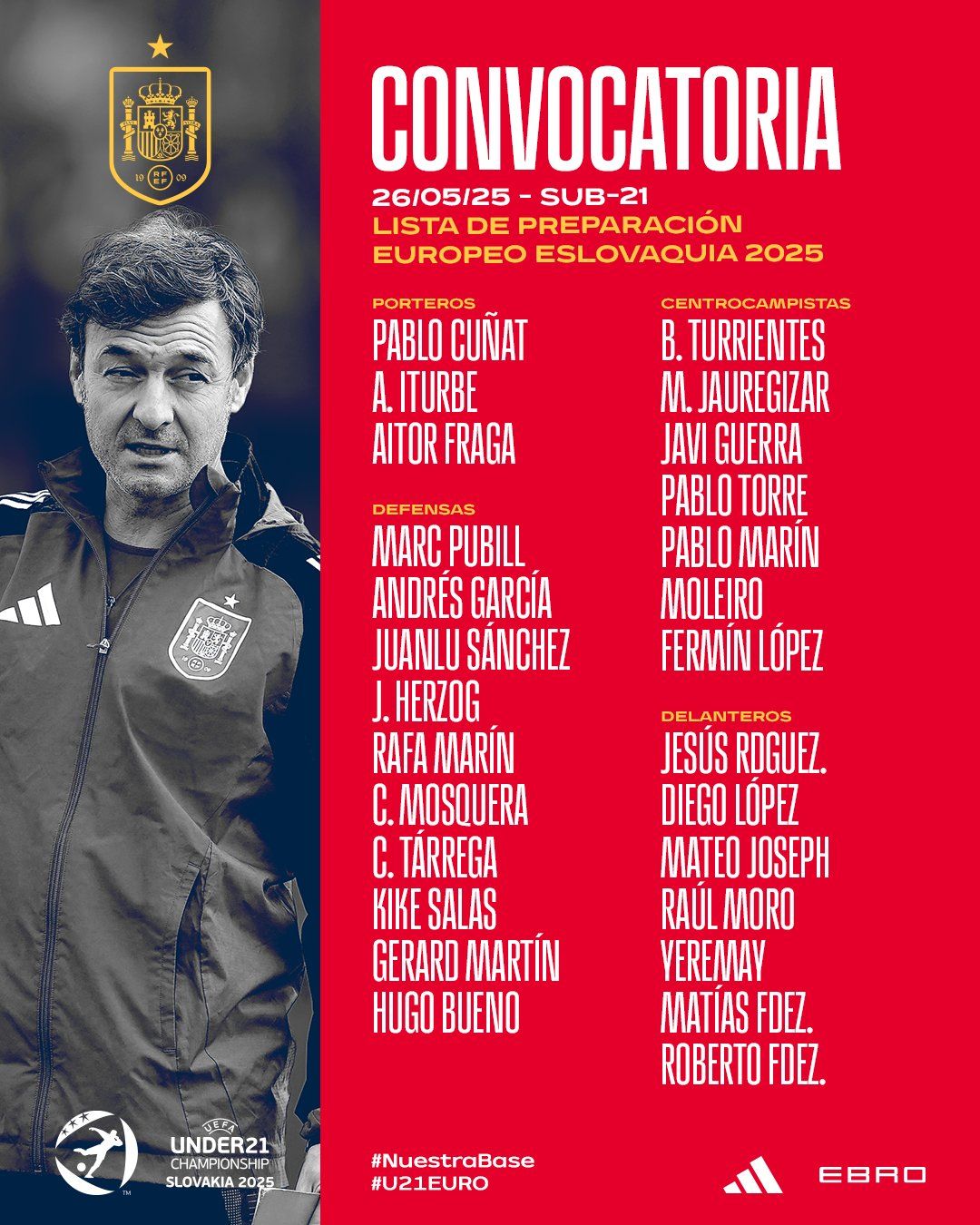 Espagne Squad pour les moins de 21 euros.