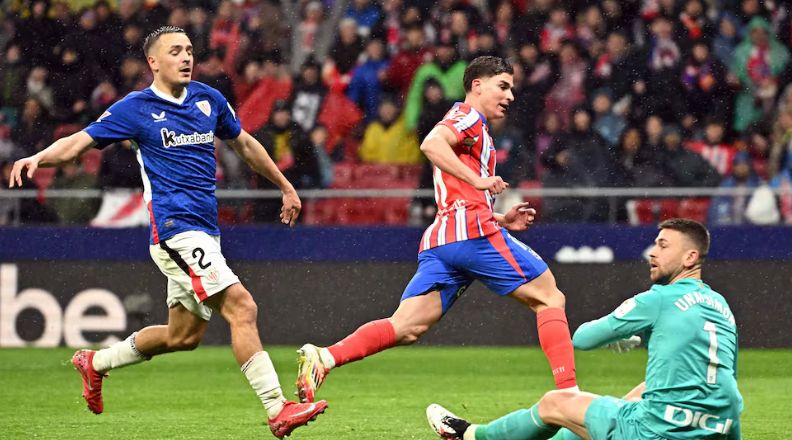 Julian Alvarez scores against Athletic Club.